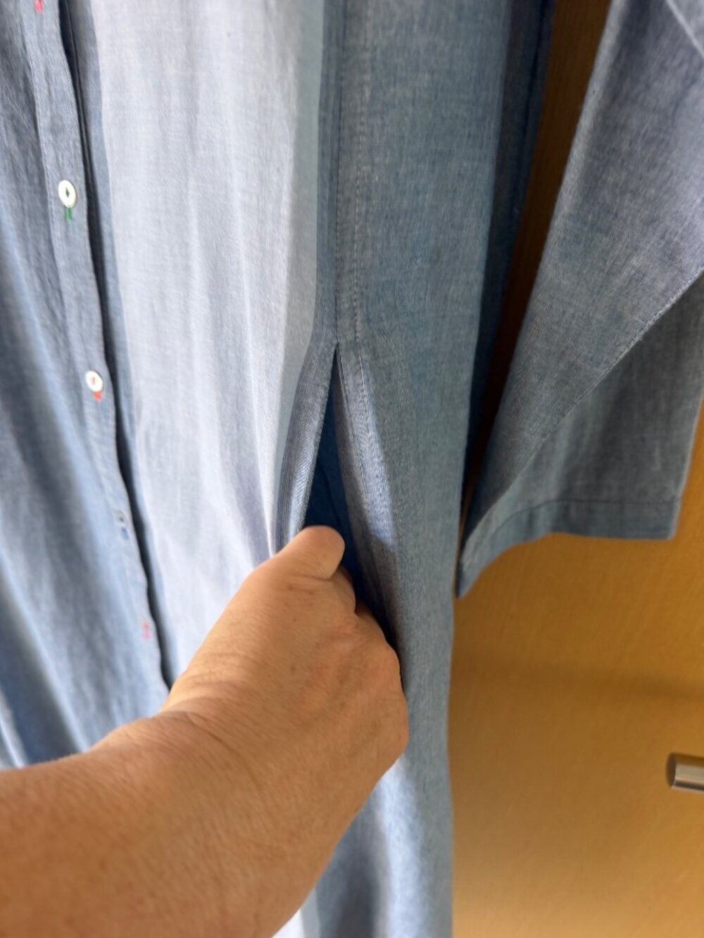 Manan Womens Button-down Chambray Shirtdress Size Large Linen Colorblock Casual - Picture 10 of 16